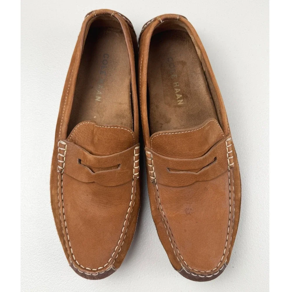 Cole Haan Mens Gunnison Driver C30966 British Tan Leather Penny Loafers 9.5M